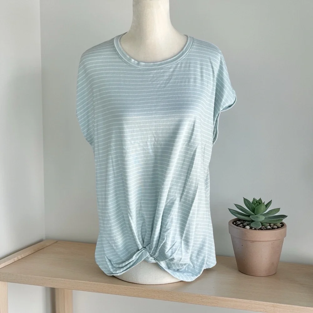 Maurices 24/7 Austin Stripes Knot Hem Short Sleeve Tee - Picture 2 of 8